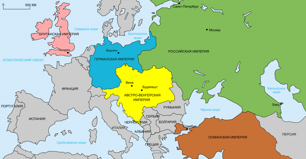 Карта Европы 1914 г.